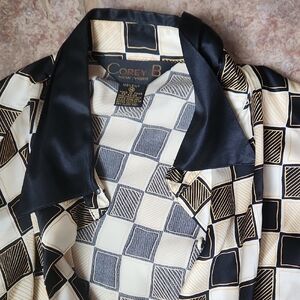 Corey B New York Black & Cream Geometric Silk Blouse